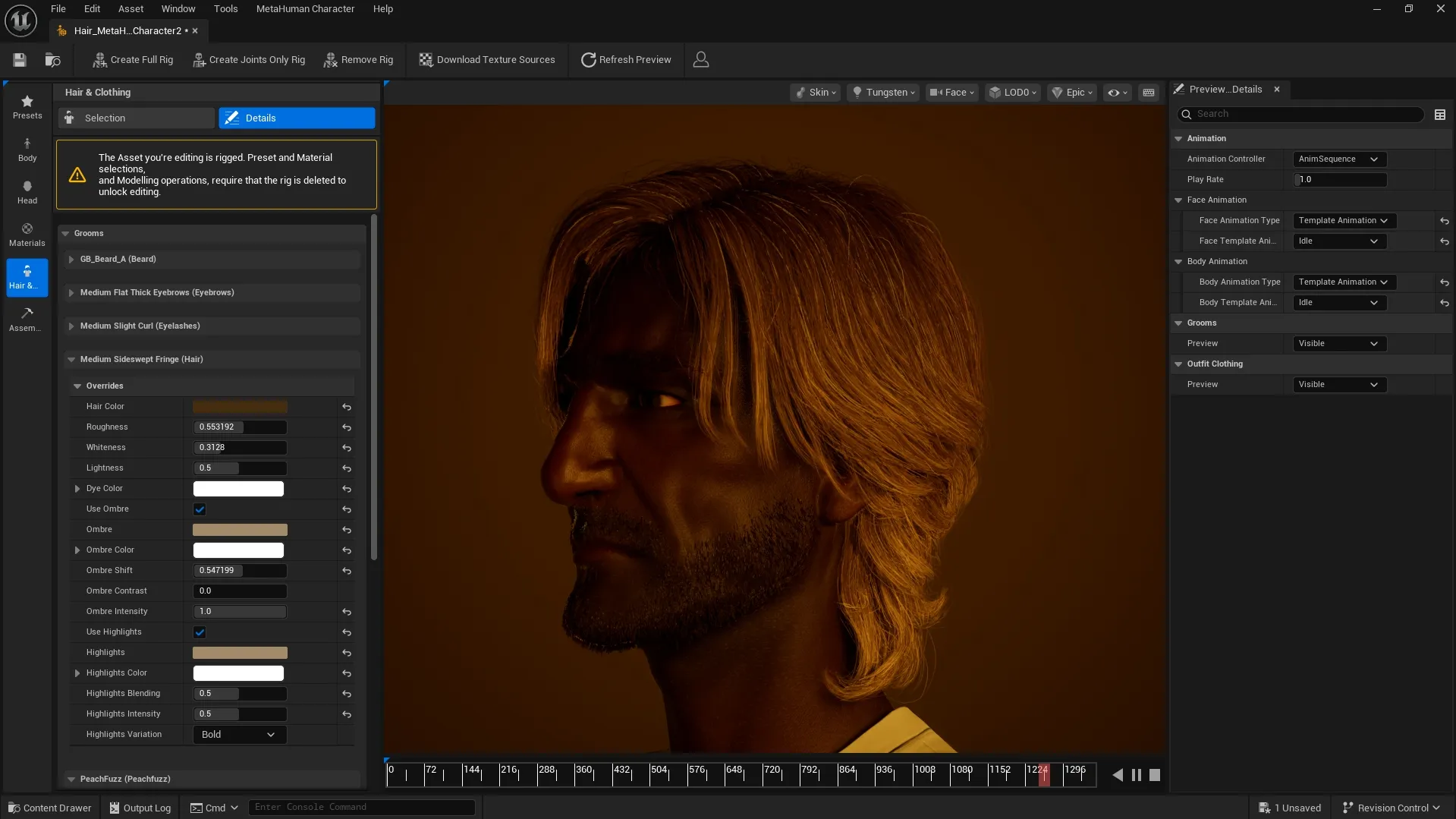 Unreal Engine MetaHuman Base Template Groom Asset