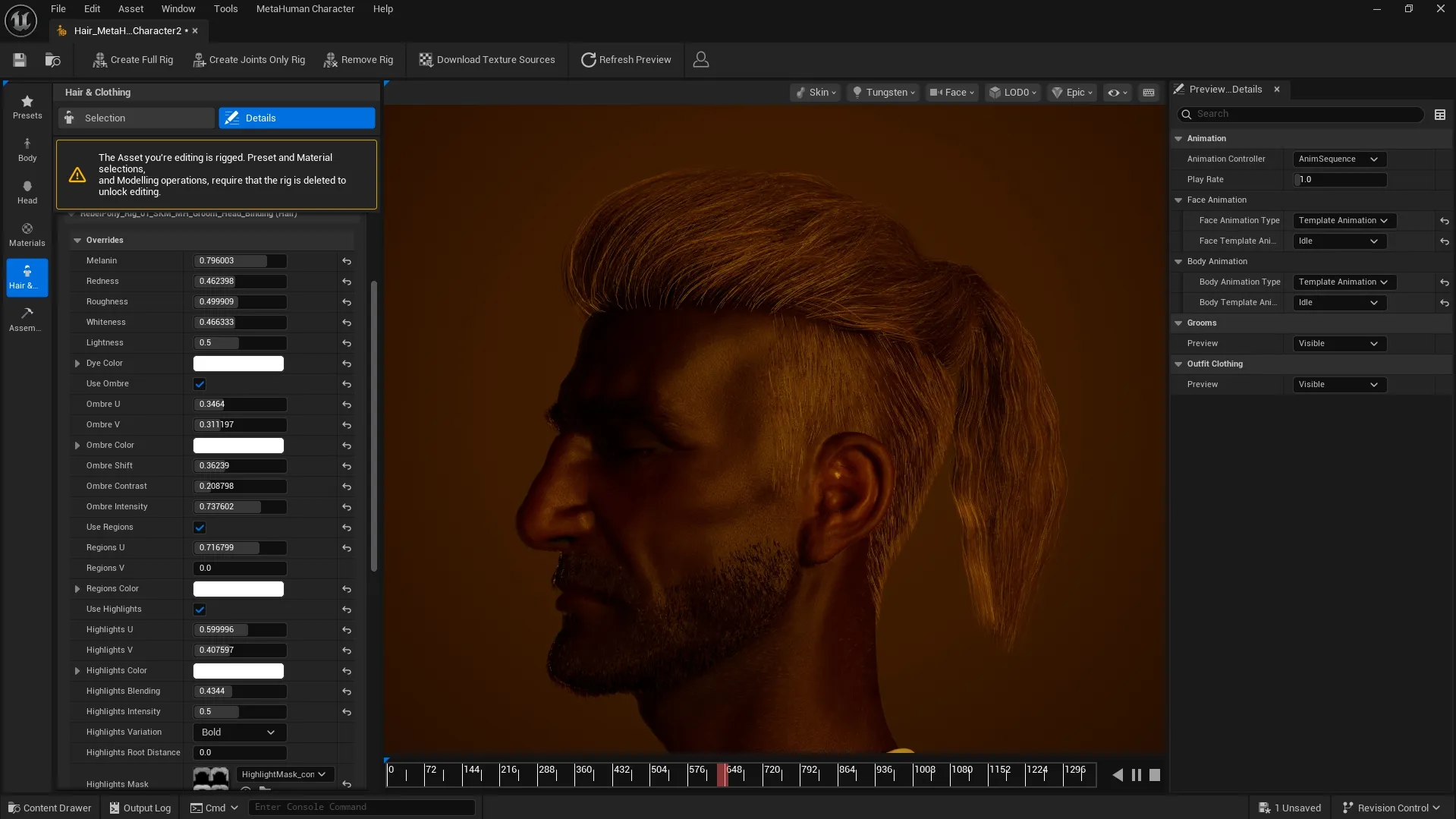 Groom Asset created and imported via GroomForge v1.1.0