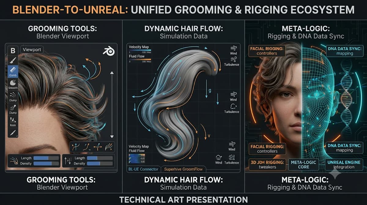 Blender to Unreal: grooming, hair flow and DNA sync