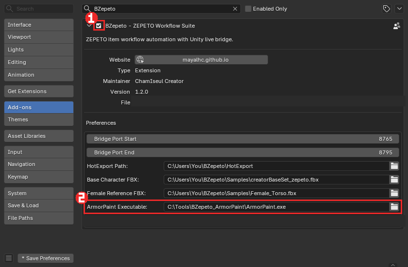 Blender preferences